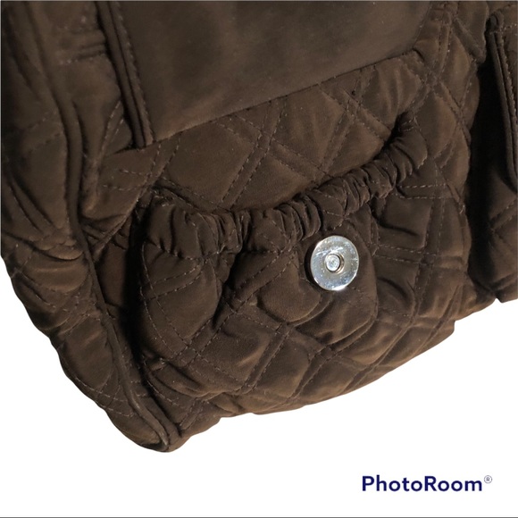 Vera Bradley Brown Quilted Barrel Purse 11" x 8" Double Handle Zip Top - Picture 7 of 9